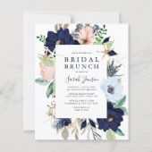Budget Nautical Blue Floral Bridal Brunch Invite (Voorkant)