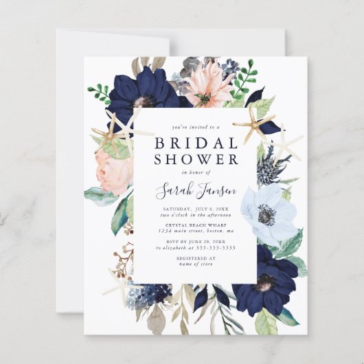 Budget Nautical Blue Floral Vrijgezellenfeest Uitn (Voorkant)