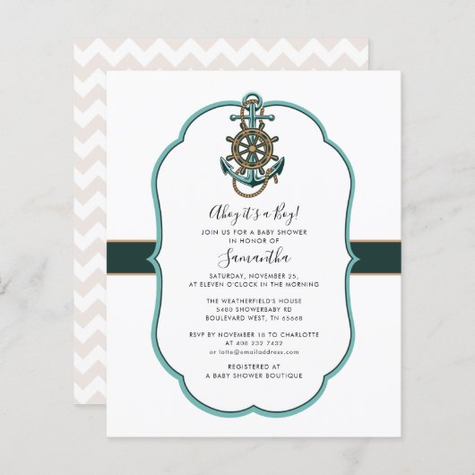 Budget Nautical Boy Baby shower Invitation (Voorkant / Achterkant)