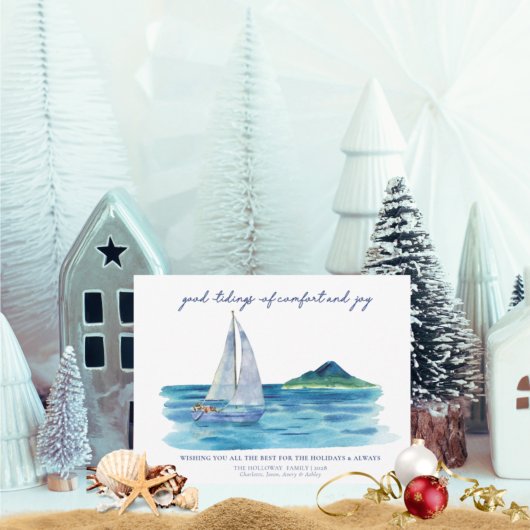 Budget Nautical Coastal Waterverf Kerstmis Kaart