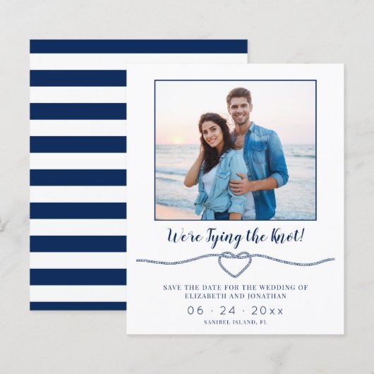 Budget Nautical Knot Photo Wedding Save the Date (Voorkant / Achterkant)