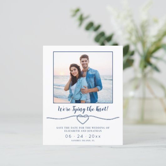 Budget Nautical Knot Photo Wedding Save the Date (Staand voorkant)