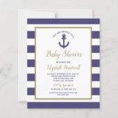 Budget Nautical Navy Blue Boys Baby Shower Invite (Voorkant)