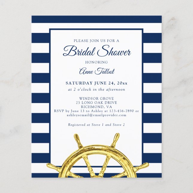 Budget Nautical Navy Gold Bridal Shower (Voorkant)