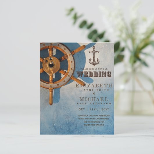 BUDGET Nautical Sailing Destination Wedding Invite (Staand voorkant)