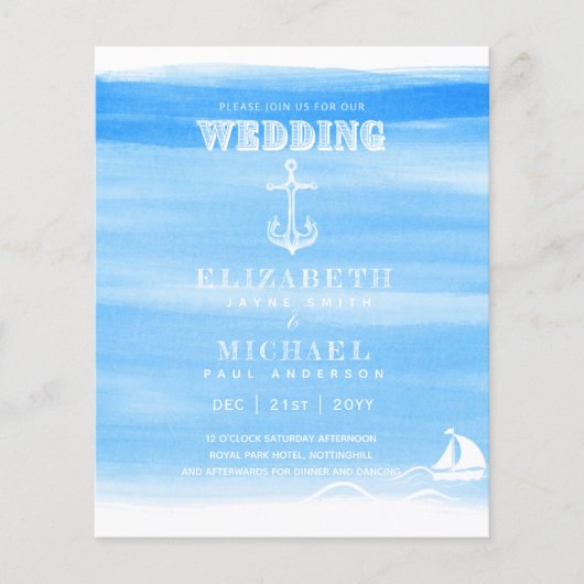 BUDGET Nautical Sailing Destination Wedding Invite (Voorkant)