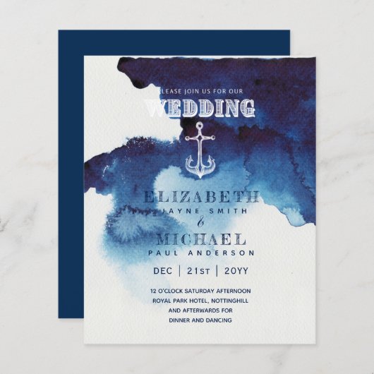 BUDGET Nautical Sailing Destination Wedding Invite (Voorkant / Achterkant)