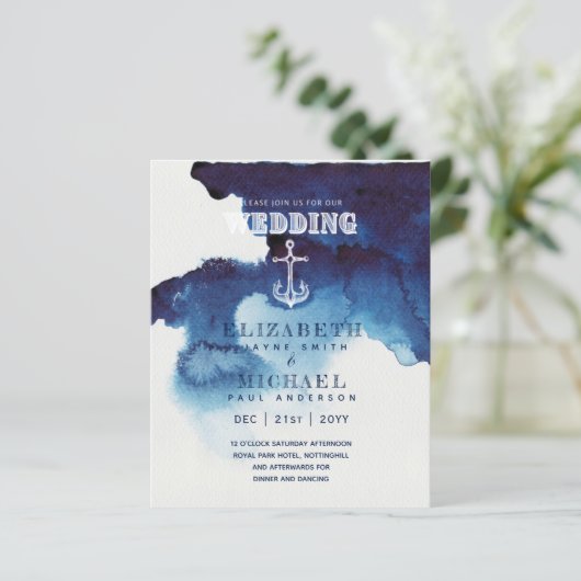 BUDGET Nautical Sailing Destination Wedding Invite (Staand voorkant)