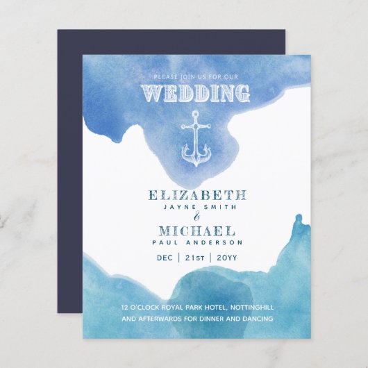 BUDGET Nautical Sailing Destination Wedding Invite (Voorkant / Achterkant)
