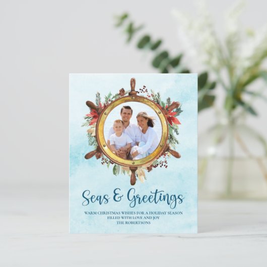 Budget Nautical Zeeen Greetings Photo Holiday Kaar (Staand voorkant)