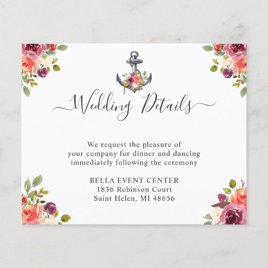 Budget Nautilus Anker Bloemige Trouwdetails Kaart (Voorkant)