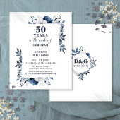 Budget Navy 50e bruiloft Jubileum Bloemen Uitnodig