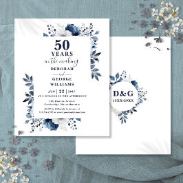 Budget Navy 50e bruiloft Jubileum Bloemen Uitnodig
