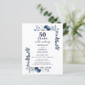 Budget Navy 50e bruiloft Jubileum Bloemen Uitnodig (Staand voorkant)