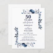 Budget Navy 50e bruiloft Jubileum Uitnodiging (Voorkant / Achterkant)