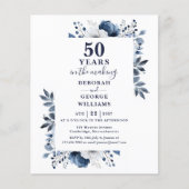 Budget Navy 50e trouwjubileum bloemen uitnodiging (Voorkant)