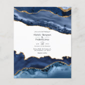 Budget Navy and Gold Agate Wedding Invitation Flyer (Voorkant)