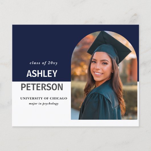Budget Navy Arch Photo Afstuderen Invitation (Voorkant)