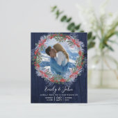 Budget Navy Blau Winter Bloem Bruiloft Uitnodiging (Staand voorkant)