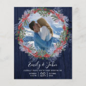 Budget Navy Blau Winter Bloem Bruiloft Uitnodiging (Voorkant)