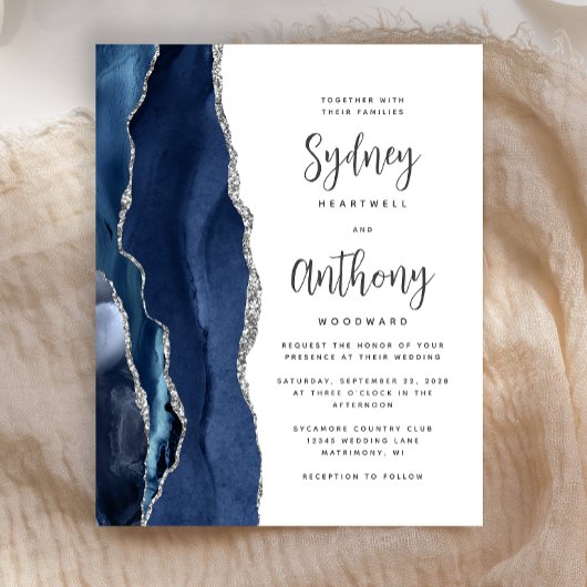 Budget Navy Blau Zilveren Agate Calligrafie Bruilo