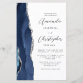 Budget Navy Blau Zilveren Agate QR Code Huwelijk (Voorkant)