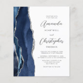 Budget Navy Blau Zilveren Agate QR Code Huwelijk (Voorkant)