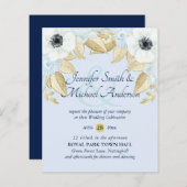 Budget Navy Blauw Anemoon Trouw Uitnodigingen (Voorkant / Achterkant)