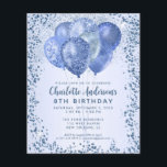 Budget Navy Blauw Glitter Ballon Kids Verjaardag Flyer<br><div class="desc">Modern Glam Navy Blue Glitter Sparkle Balloon Vrouwelijk Meisje Kinderen Verjaardag Uitnodiging</div>