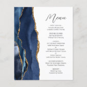 Budget Navy Blauw Goud Agaat Script Trouwmenu (Voorkant)