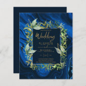 BUDGET Navy Blauw Goud Groene Huwelijksuitnodiging (Voorkant / Achterkant)