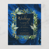 BUDGET Navy Blauw Goud Groene Huwelijksuitnodiging (Voorkant)