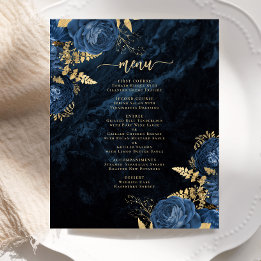 Budget Navy Blauw Gouden Bloemachtig Trouwmenu