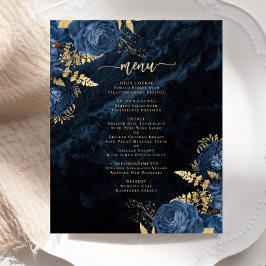 Budget Navy Blauw Gouden Bloemachtig Trouwmenu
