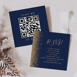 Budget Navy Blauw Gouden Glitter Bruiloft QR Code  Informatiekaartje