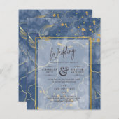 BUDGET Navy Blauw Gouden INKT Abstract Bruiloft IN (Voorkant / Achterkant)