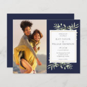 Budget Navy Blauw Groene Foto Trouw Uitnodiging