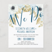 Budget Navy Blauw Witte Anemoon Trouw Uitnodiginge (Voorkant)