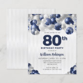 Budget Navy Blauw Zilver Glitter Ballon Verjaardag (Voorkant / Achterkant)