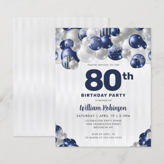 Budget Navy Blauw Zilver Glitter Ballon Verjaardag (Voorkant / Achterkant)