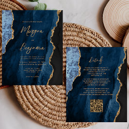 Budget Navy Blauwe Agaat Script QR Code Huwelijk