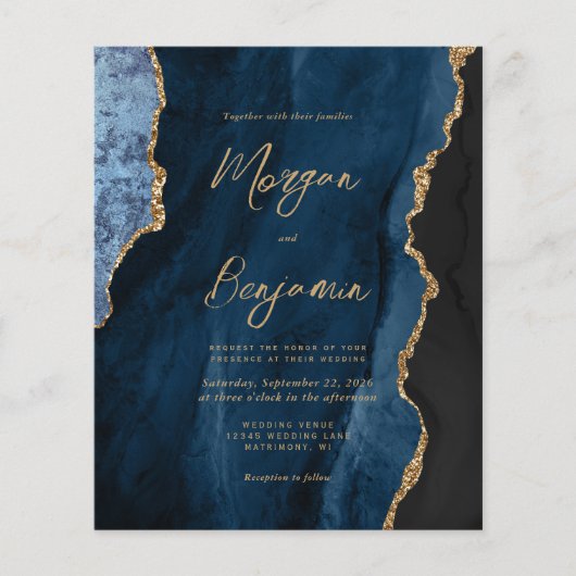 Budget Navy Blauwe Agaat Script QR Code Huwelijk (Voorkant)