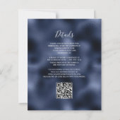 Budget Navy Blauwe Bloem Zilveren QR Code Trouwfee (Achterkant)