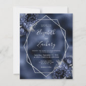 Budget Navy Blauwe Bloem Zilveren QR Code Trouwfee (Voorkant)