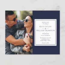 Budget Navy Blauwe Foto Huwelijksuitnodiging