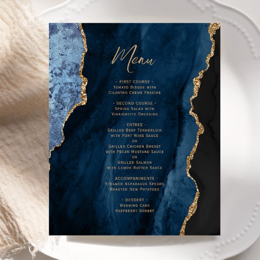Budget Navy Blauwe Goud Agate Trouwmenu