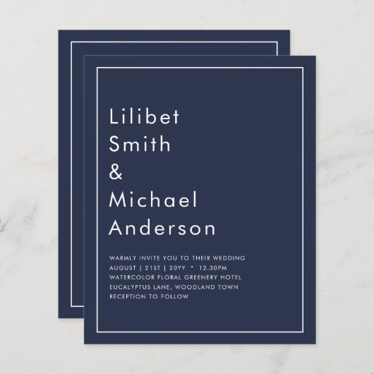 BUDGET Navy Blauwe Monochroom TROUWEN (Voorkant / Achterkant)