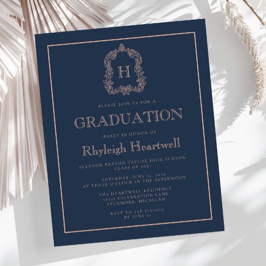 Budget Navy Blauwe Roos Crest Afstudeerfeest