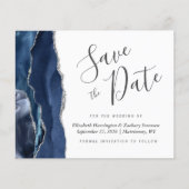 Budget Navy Blauwe Zilveren Agate Save the Date (Voorkant)