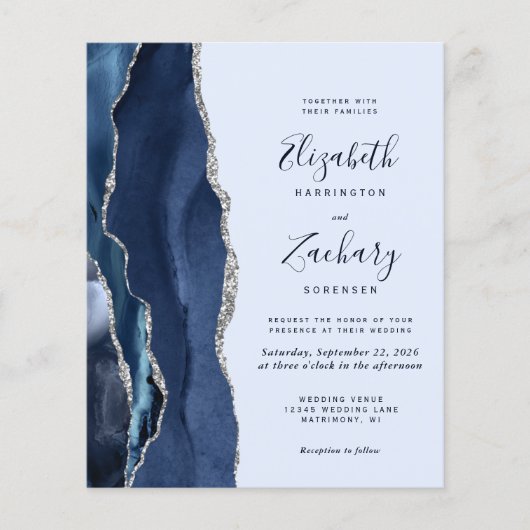 Budget Navy Bleek Blue Silver Agate Wedding (Voorkant)